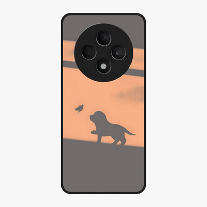 Puppy Shadow Art Glass Case showing flat back view with cute puppy shadow style artwork and glossy glass finish.