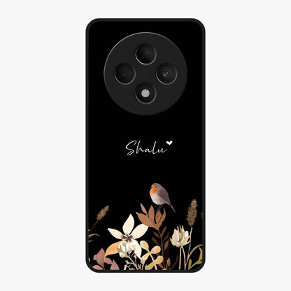Quiet Garden Tune Custom Name Glass Case showing flat back view with peaceful garden artwork and personalized name design.