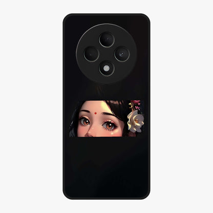 Radha Divine Embrace Glass Case showing flat back view with devotional Radha artwork and glossy glass finish.