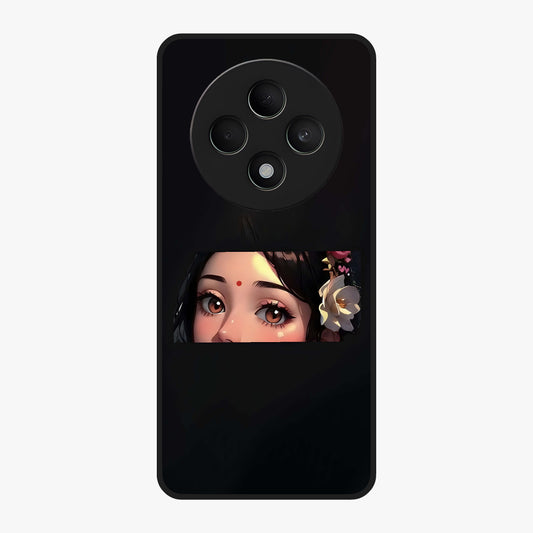 Radha Divine Embrace Glass Case showing flat back view with devotional Radha artwork and glossy glass finish.