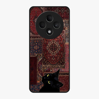 Regal Magic Cat Apple Glass Case showing flat back view with magical cat artwork holding apple and glossy glass finish.