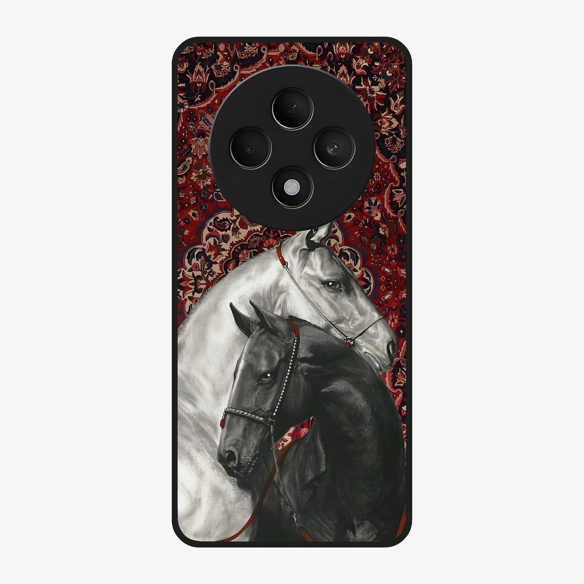 Regal Stallion Tapestry Glass Case showing flat back view with majestic horse tapestry artwork and glossy glass finish.