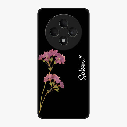 Riching Lavender Flower Custom Name Glass Case showing flat back view with lavender floral artwork and personalized name design.