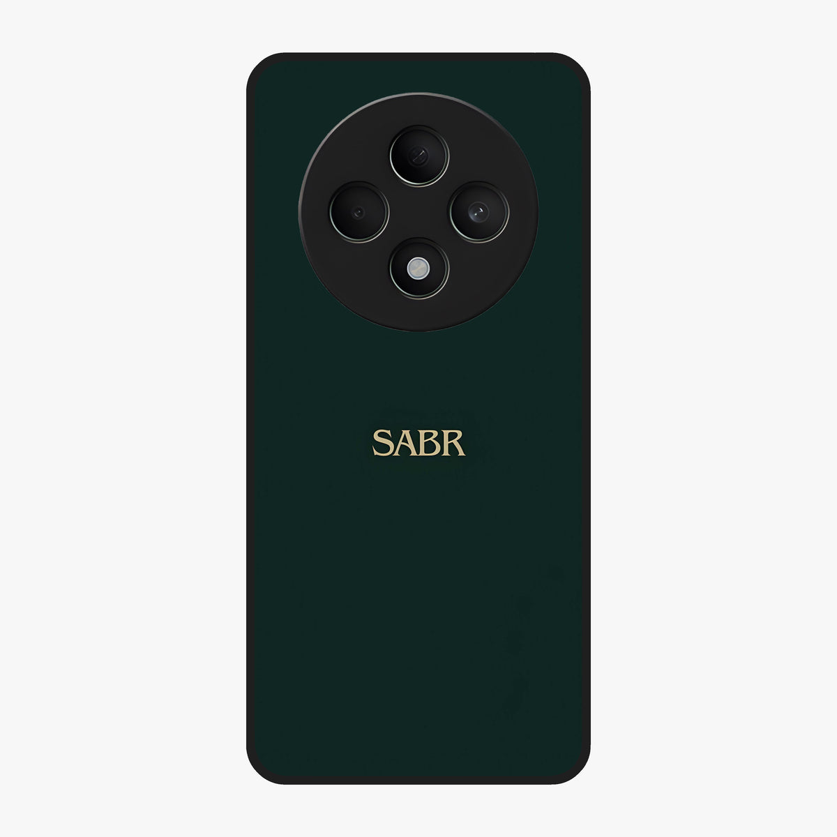 Sabr Minimal Patience Glass Case showing flat back view with minimalist typography artwork and glossy glass finish.