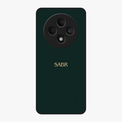 Sabr Minimal Patience Glass Case showing flat back view with minimalist typography artwork and glossy glass finish.
