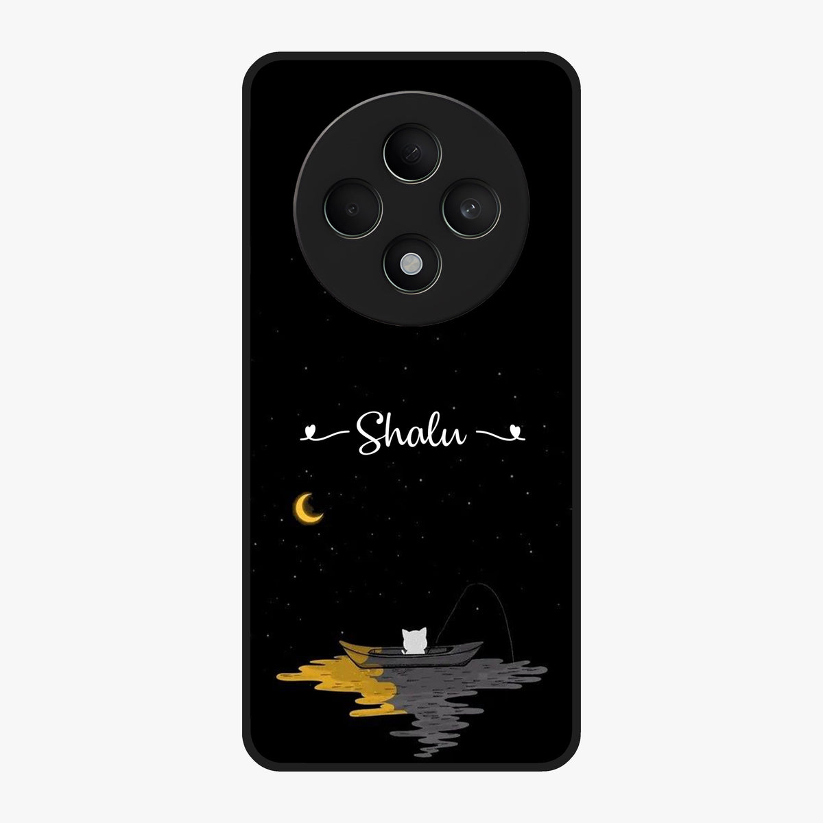 Silent Night Row Glass Case showing flat back view with calm night themed artwork and glossy glass finish.