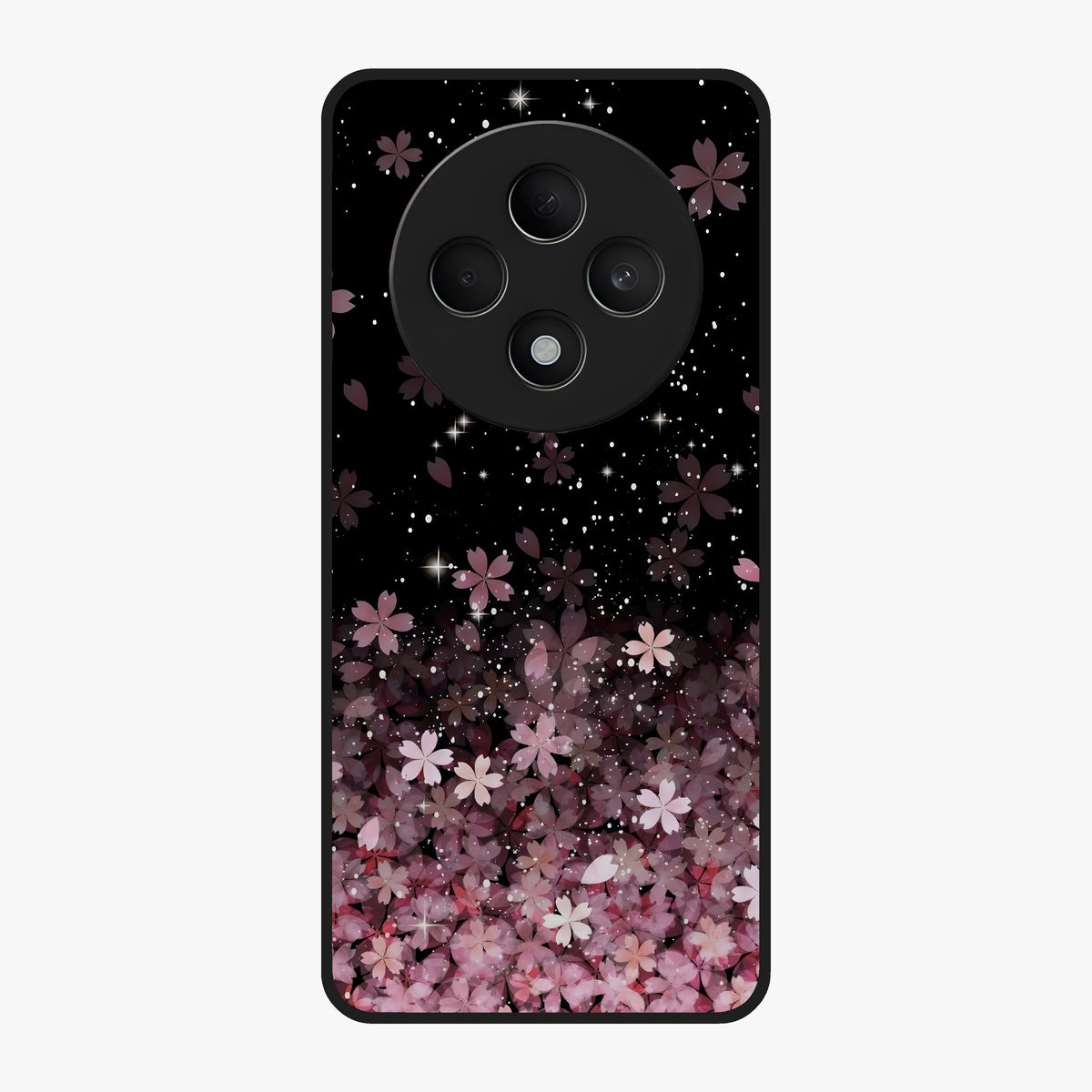 Small Starry Flowers Glass Case showing flat back view with delicate starry floral artwork and glossy glass finish.