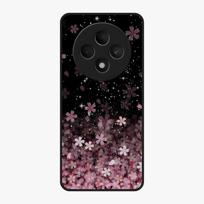 Small Starry Flowers Glass Case showing flat back view with delicate starry floral artwork and glossy glass finish.