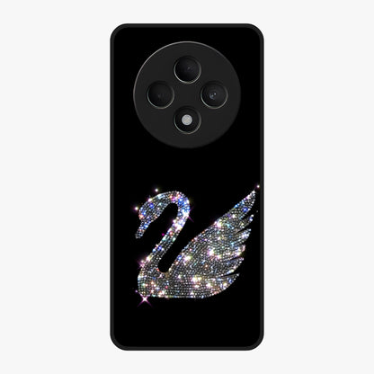 Starlit Swan Grace Glass Case showing flat back view with graceful swan artwork under starry sky and glossy glass finish.