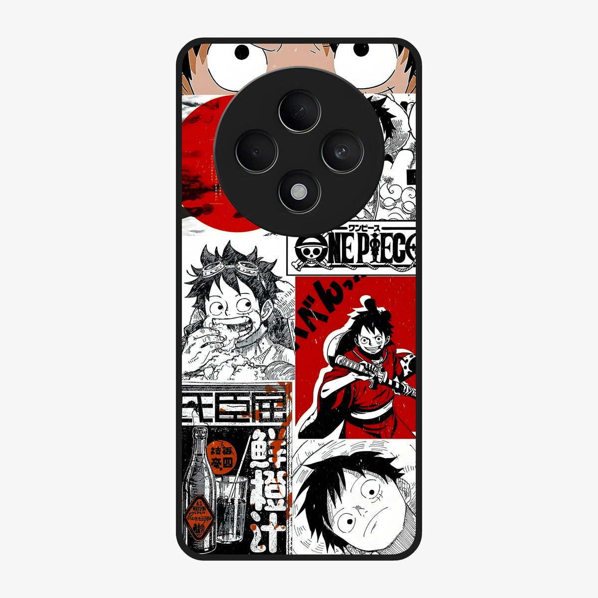 Strawhat Chaos Panels Glass Case showing flat back view with anime inspired chaos panel artwork and glossy glass finish.