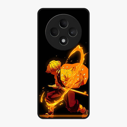 Thunder Flame Execution Glass Case showing flat back view with powerful flame and lightning artwork and glossy glass finish.