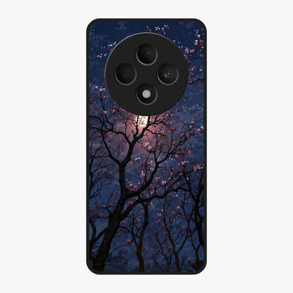 Twilight Sakura Serenade Glass Case showing flat back view with cherry blossom artwork at twilight and glossy glass finish.