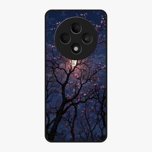 Twilight Sakura Serenade Glass Case showing flat back view with cherry blossom artwork at twilight and glossy glass finish.