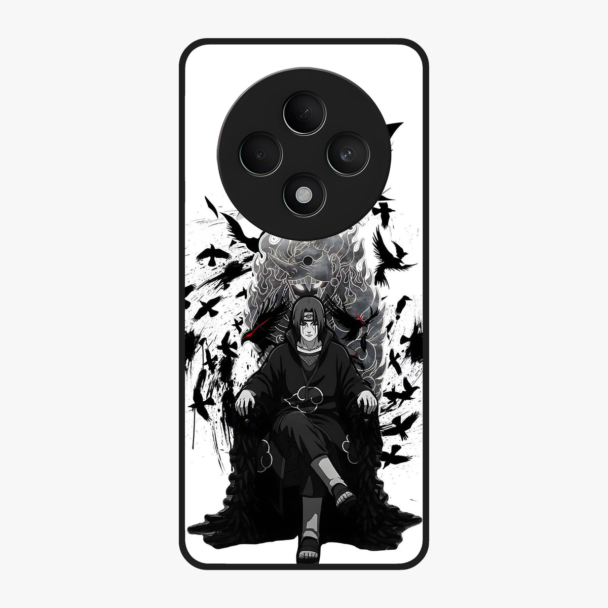 Uchiha Shadow Throne Glass Case showing flat back view with cosmic underwater themed artwork and glossy glass finish.