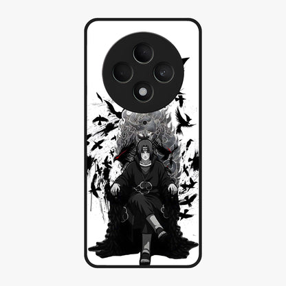 Uchiha Shadow Throne Glass Case showing flat back view with cosmic underwater themed artwork and glossy glass finish.