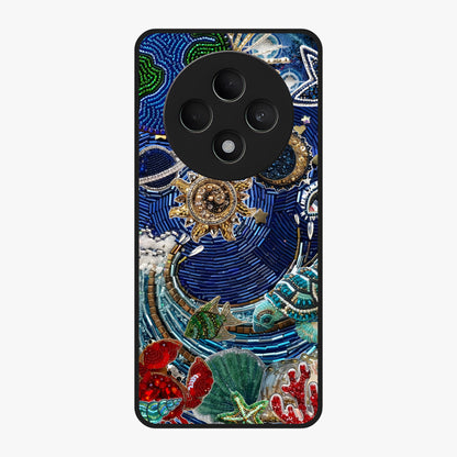 Universe Underwater Spark Glass Case showing flat back view with cosmic underwater themed artwork and glossy glass finish.