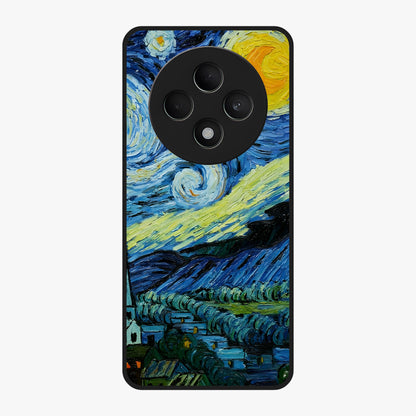 Van Gogh Art Glass Case showing flat back view with classic painterly artwork inspired by Van Gogh style and glossy glass finish.