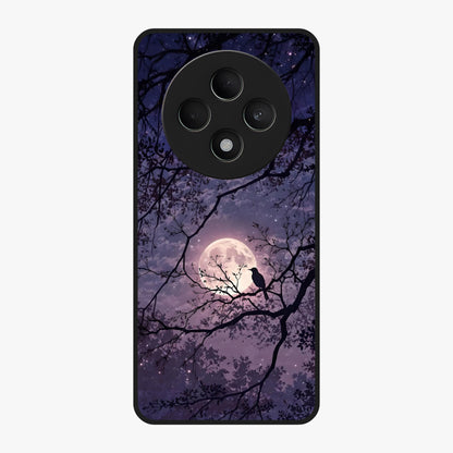 Whispering Moon Silence Glass Case showing flat back view with serene moon themed artwork and glossy glass finish.