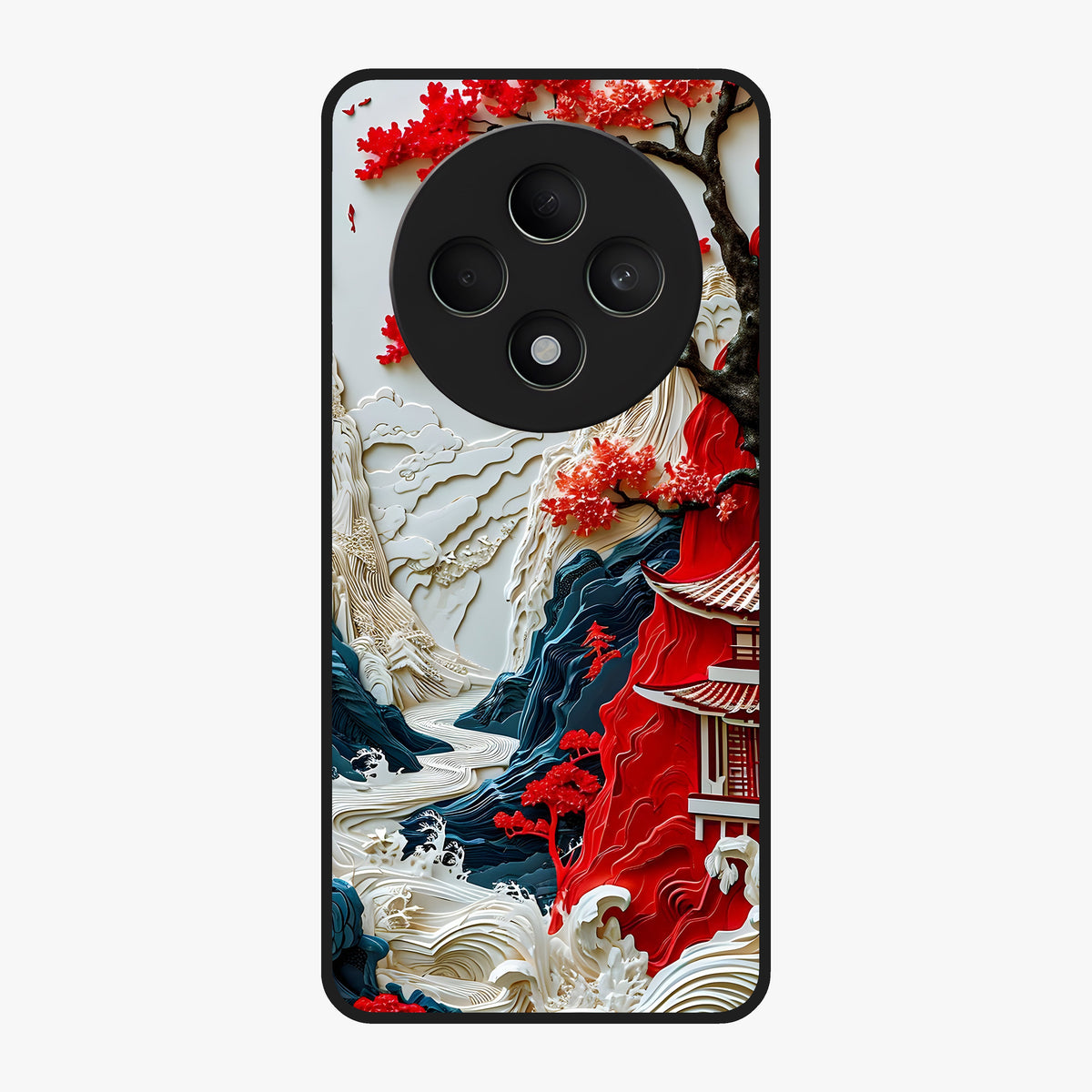 Whispers Of Sakura Waves Glass Case showing flat back view with cherry blossom wave artwork and glossy glass finish.