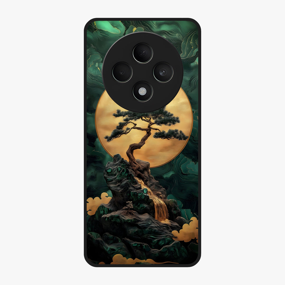 Zen Moon Rise Glass Case showing flat back view with calm moonrise artwork and glossy glass finish.