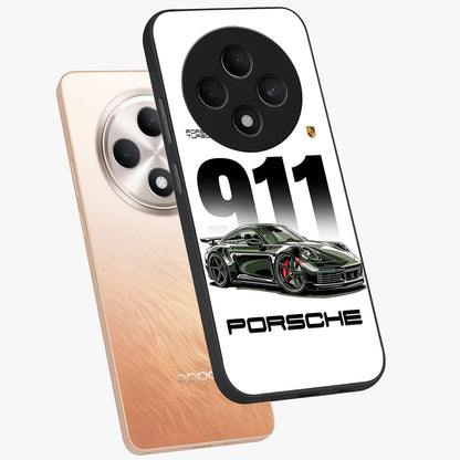 911 Turbo Dominance Glass Case displayed in premium angled mockup highlighting sporty car illustration and sleek glass surface.