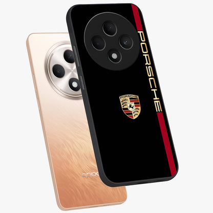Black Minimal Porsche Glass Case displayed in angled mockup highlighting modern minimal car illustration and clean aesthetic design.
