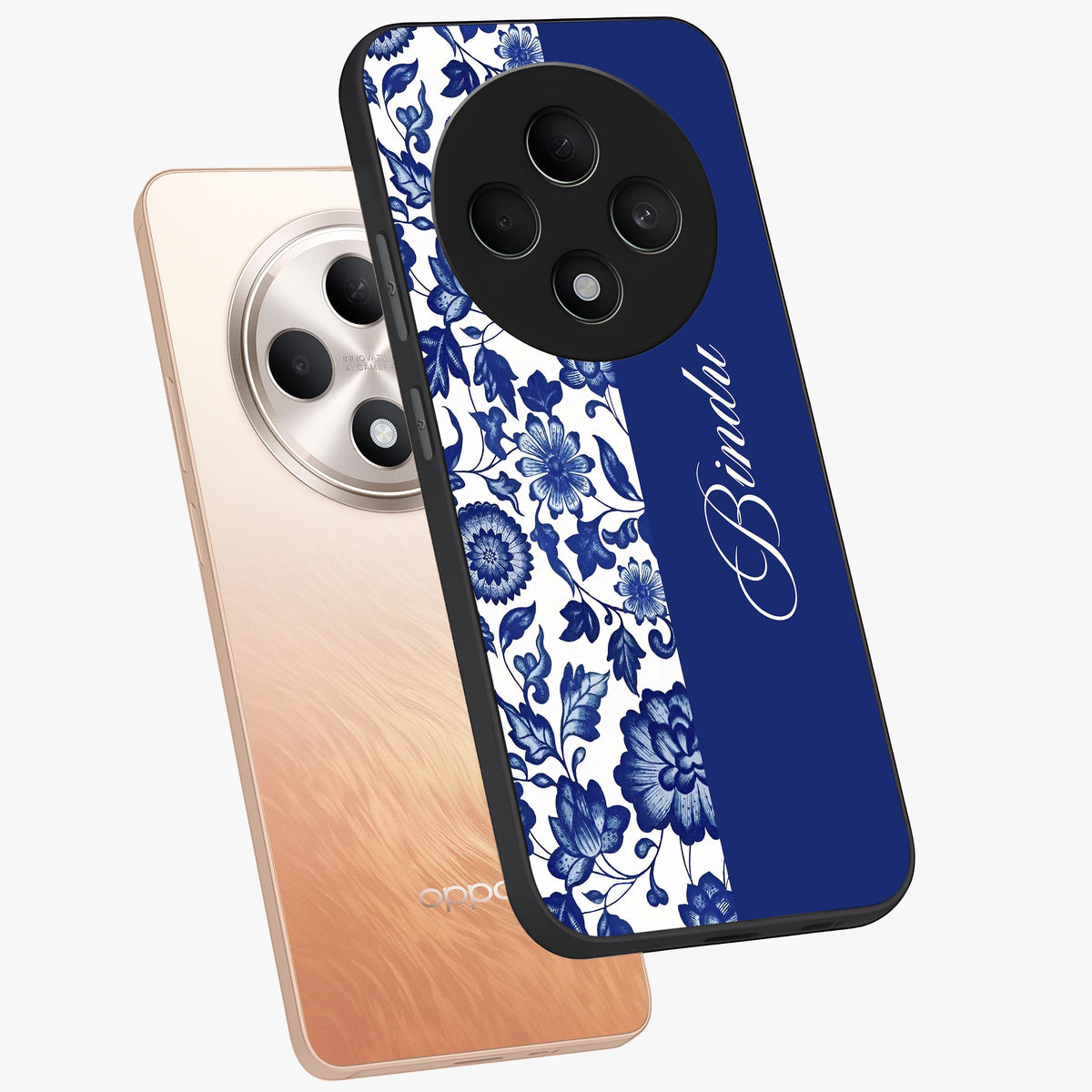 Blue Vintage Floral Pattern Glass Case displayed in angled mockup highlighting subtle bloom pattern with aesthetic pastel design.