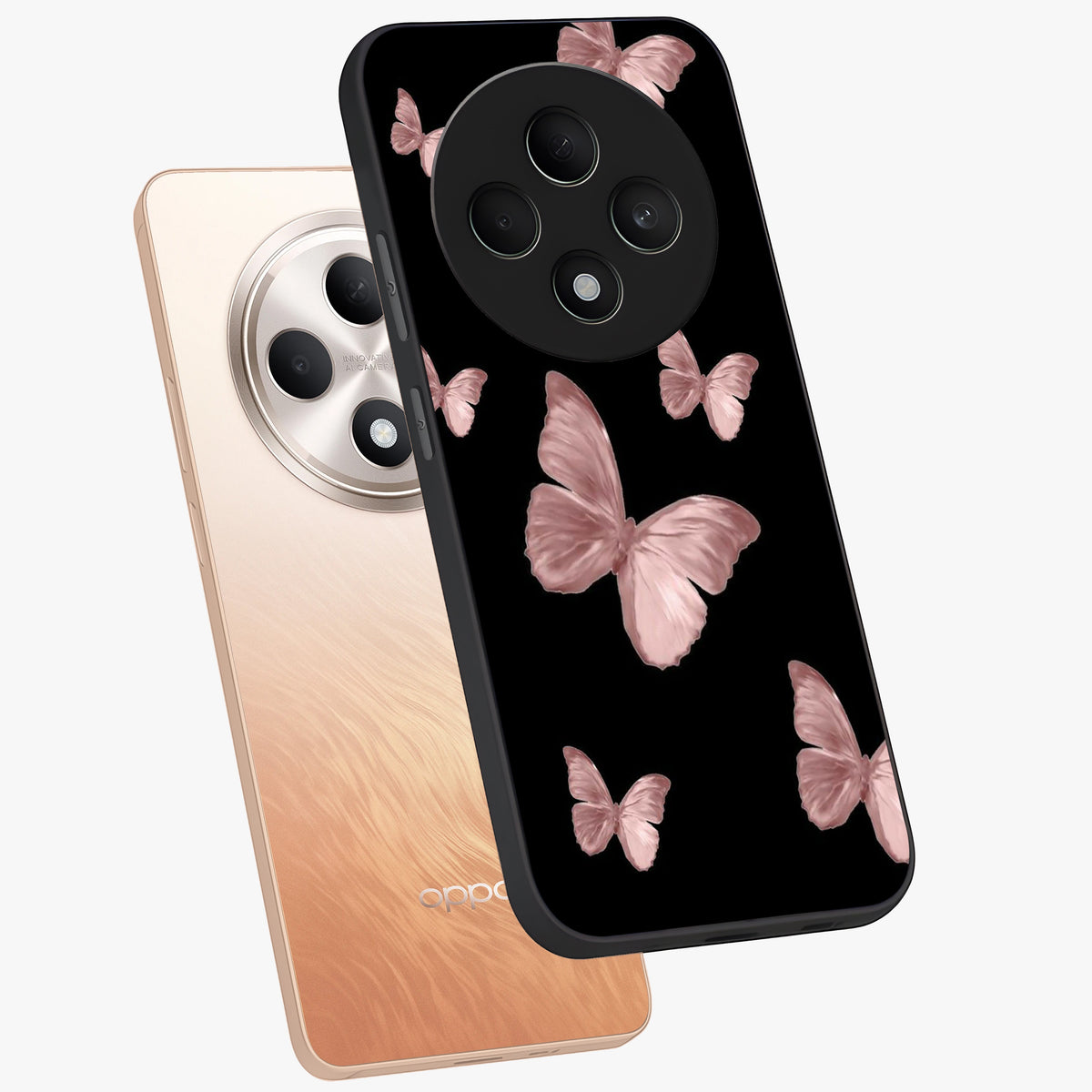 Butterfly Pattern Glass Case displayed in angled mockup highlighting delicate butterfly design and aesthetic pattern style.