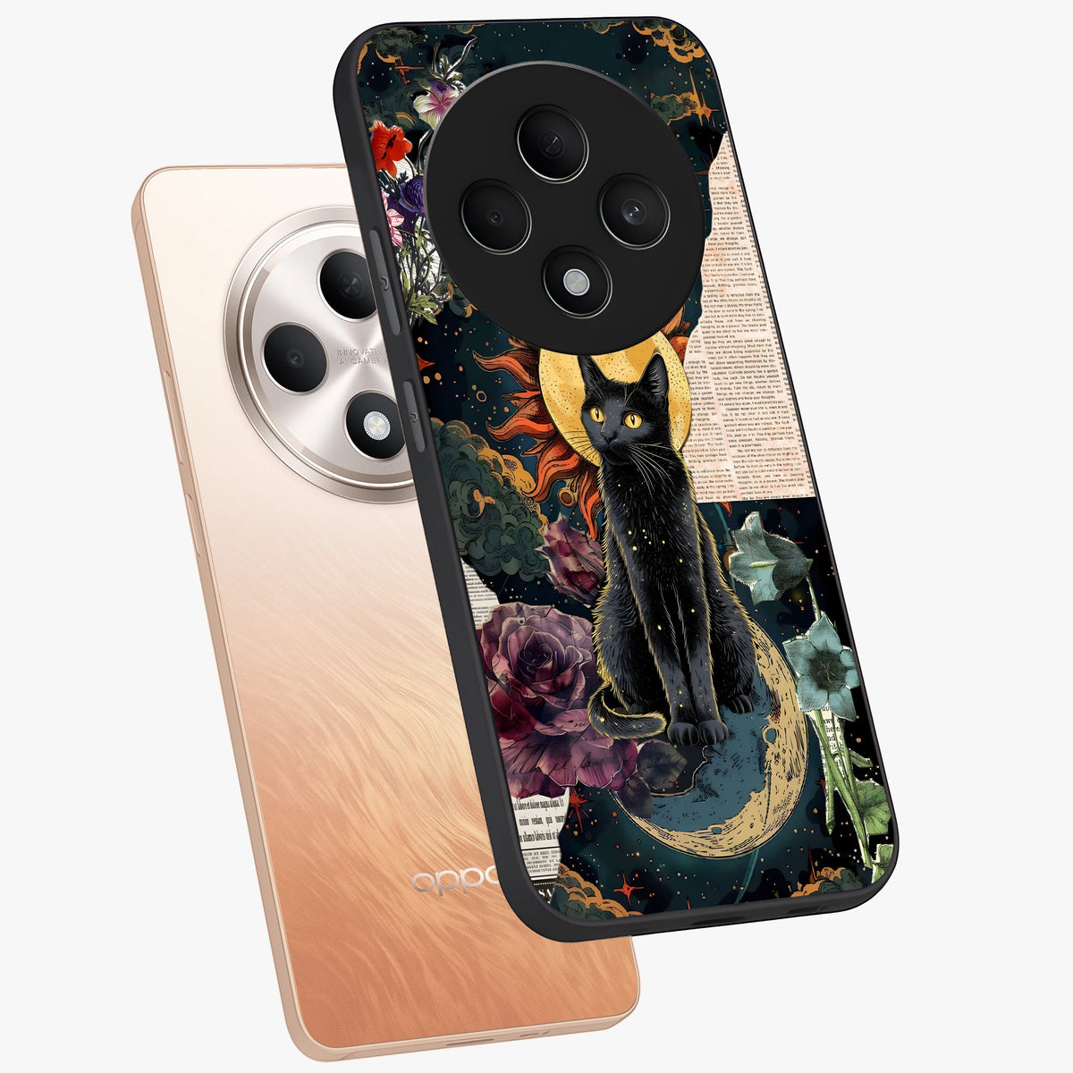 Celestial Black Cat Glass Case displayed in angled mockup highlighting cosmic black cat design with celestial aesthetic.
