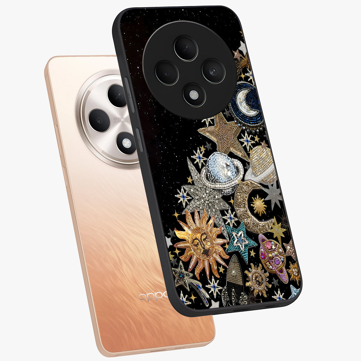 Cosmic Sparkle Dreams Glass Case displayed in angled mockup highlighting dreamy star sparkle design with celestial aesthetic.