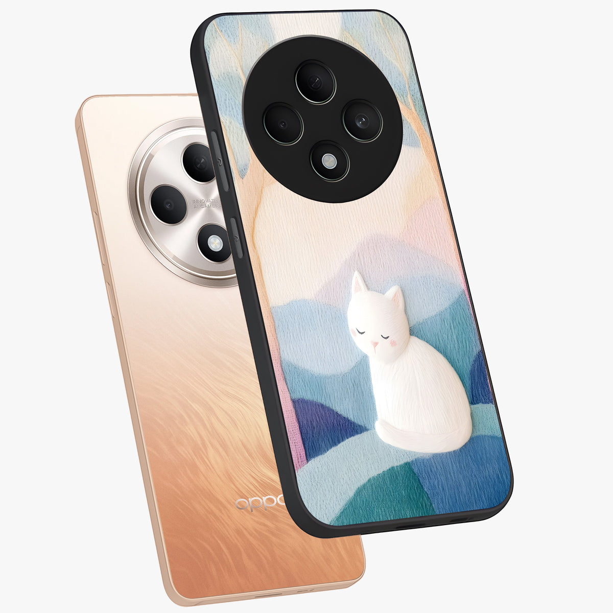 Cotton Dream Cat Glass Case displayed in angled mockup highlighting cute feline illustration with pastel aesthetic style.