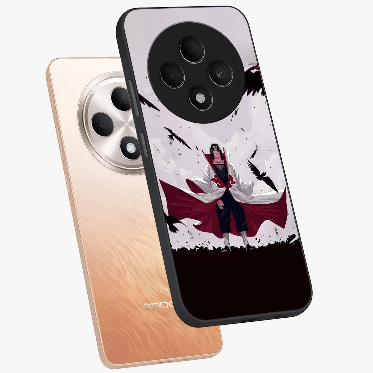 Crimson Crow Ascension Glass Case displayed in angled mockup highlighting powerful crow illustration with dark crimson aesthetic.