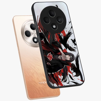 Crimson Crow Illusion Glass Case displayed in angled mockup highlighting mysterious crow graphic with dark aesthetic style.