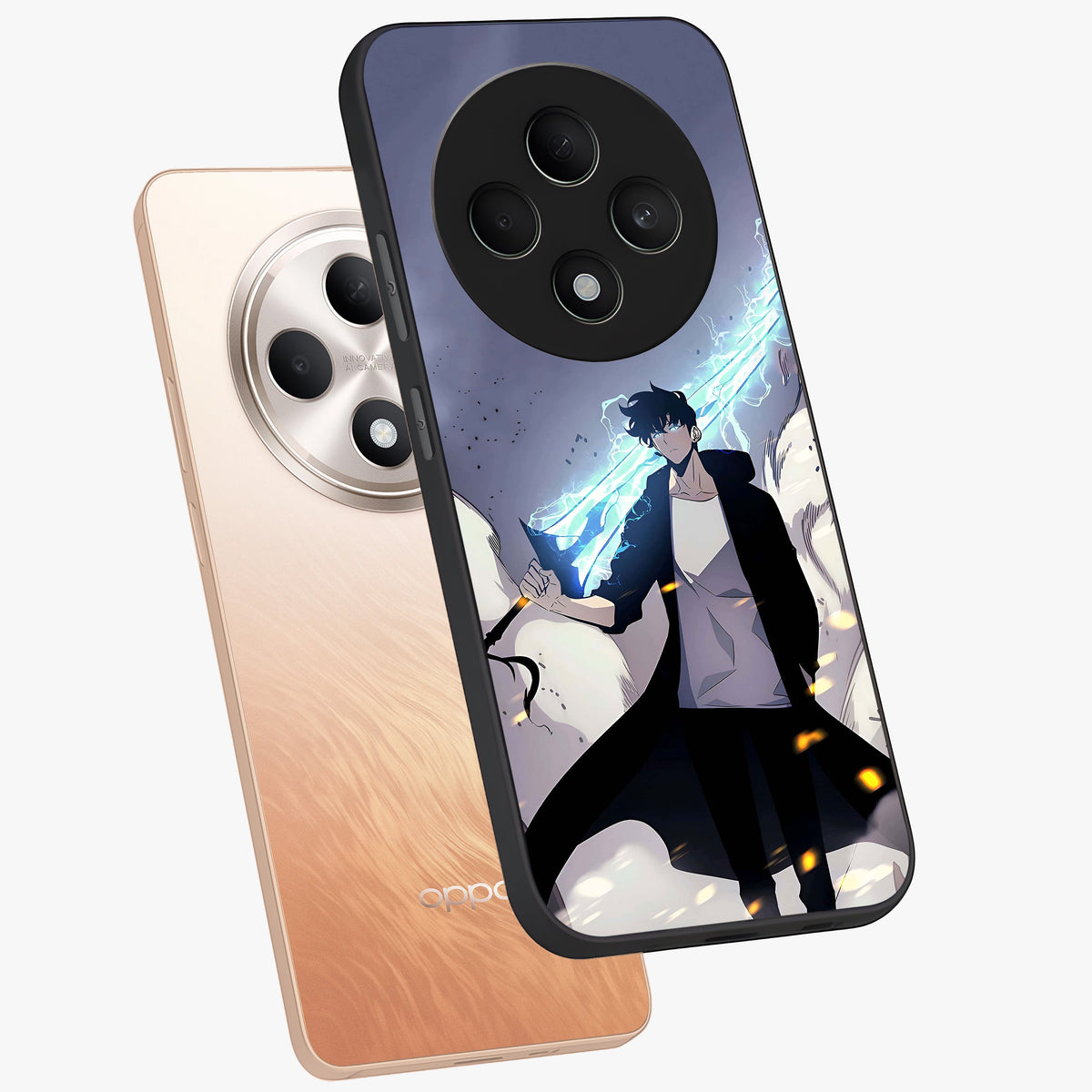 Dark Lightning Anime Warrior Glass Case displayed in angled mockup highlighting powerful lightning themed anime illustration.