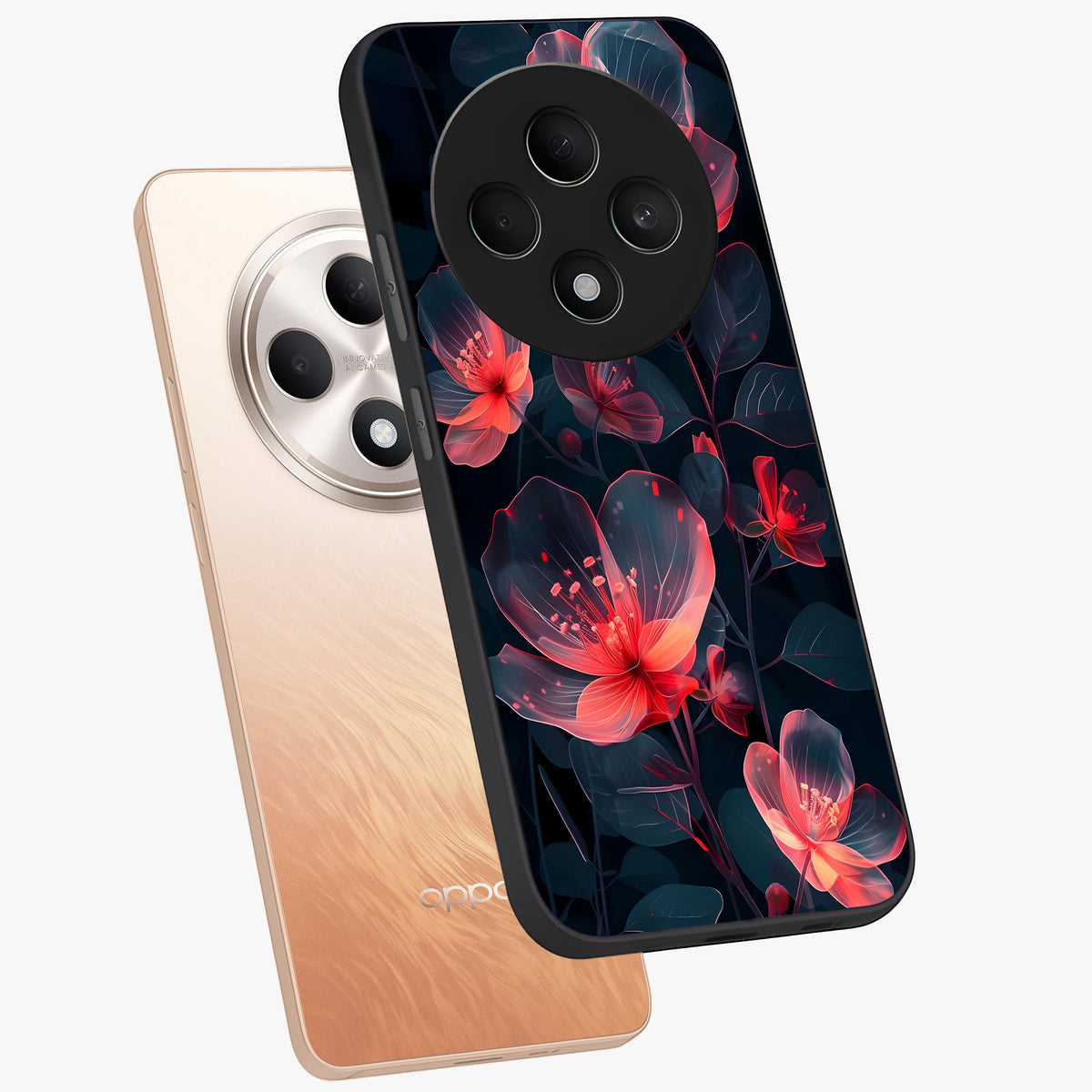 Dark Shade of Flower Glass Case displayed in angled mockup highlighting moody floral illustration with aesthetic dark tones.