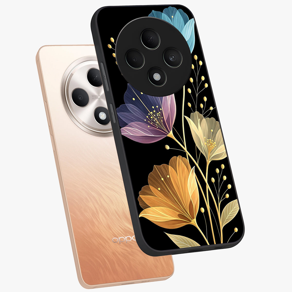 Delicate Multicolor Flowers Glass Case displayed in angled mockup highlighting colorful flower pattern with soft aesthetic style.