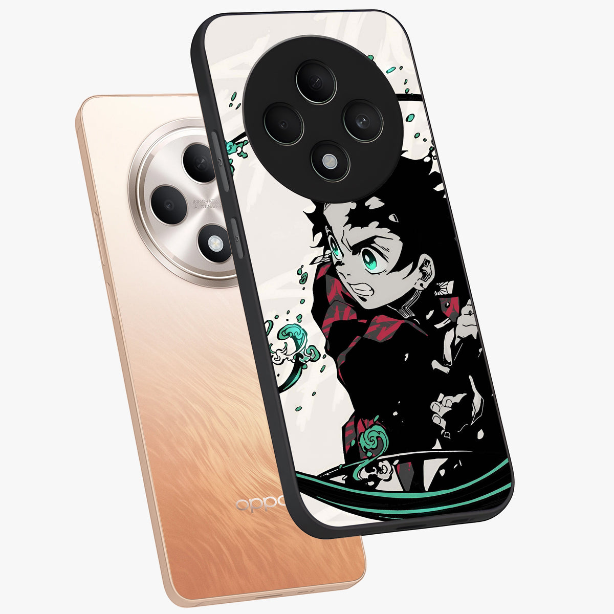 Demon Slayer Glass Case displayed in angled mockup highlighting dramatic anime character design with action aesthetic.