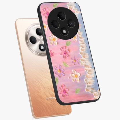 Dreamy Painted Garden Glass Case displayed in angled mockup highlighting colorful garden illustration with dreamy aesthetic style.