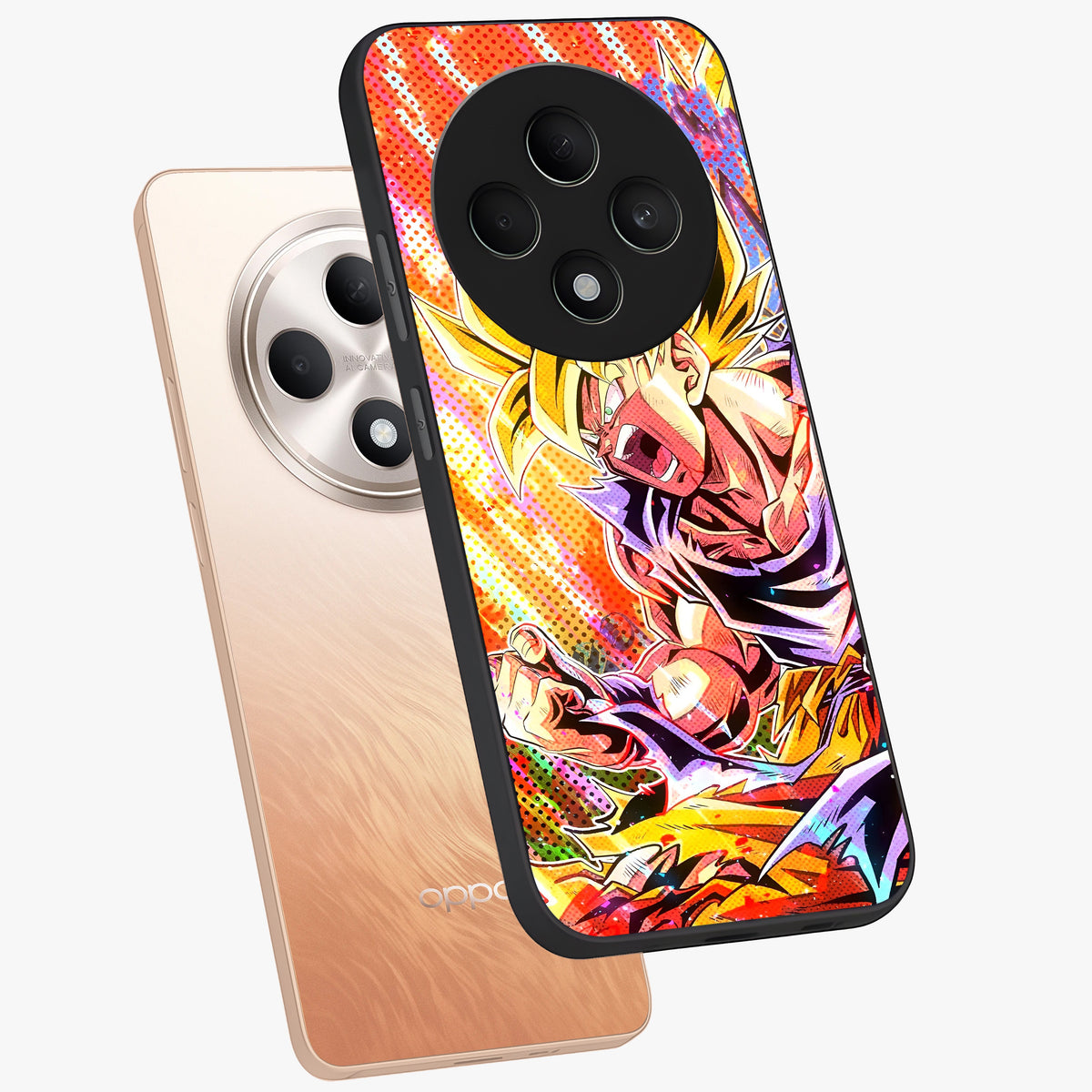Firing Goku Glass Case displayed in angled mockup highlighting dynamic anime character design with action aesthetic.