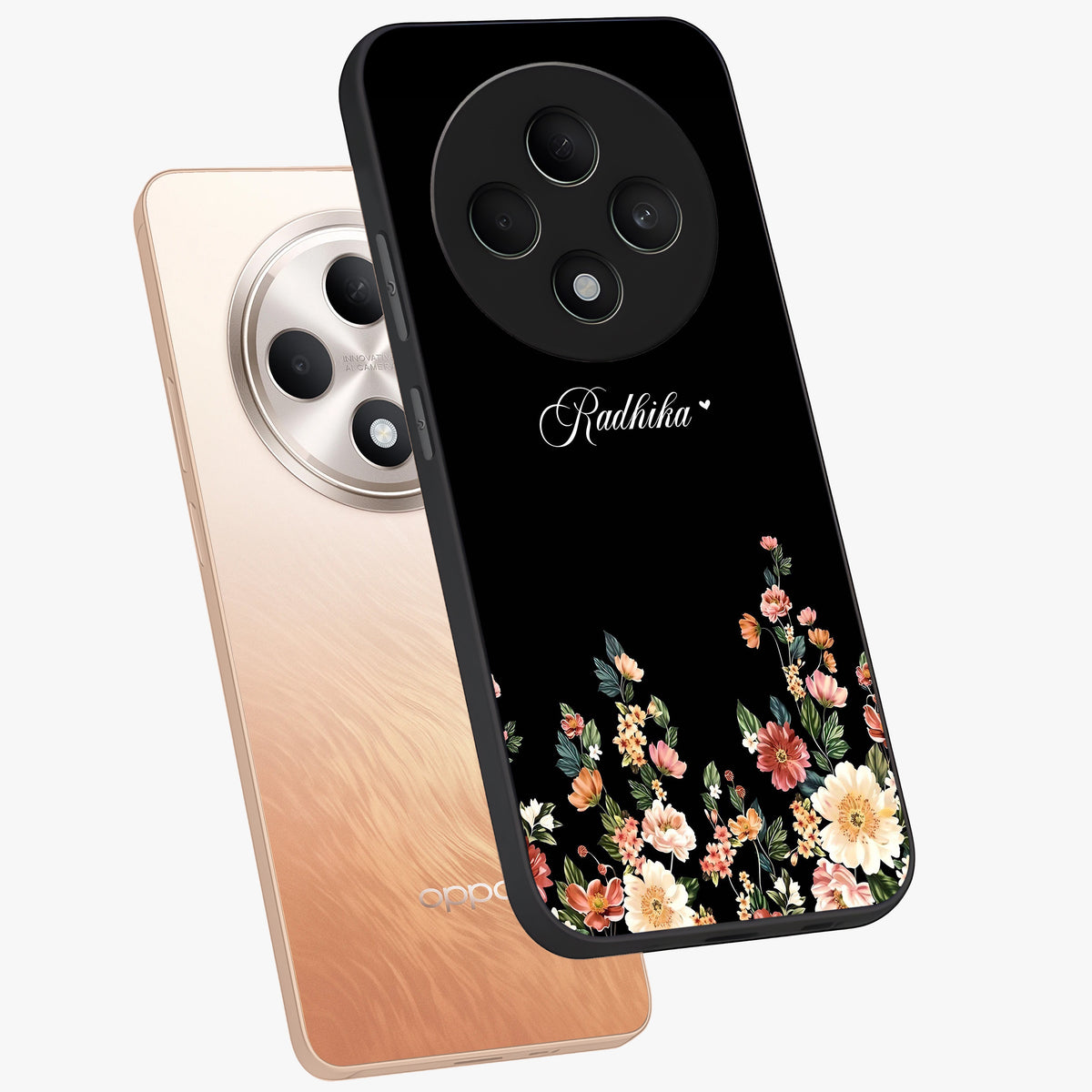 Floral Design With a Custom Personalized Name Glass Case displayed in angled mockup highlighting elegant floral pattern with custom name feature.