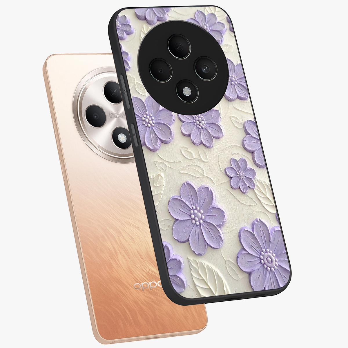 Floral Wall Art With Purple Flowers Glass Case displayed in angled mockup highlighting vibrant purple floral illustration with artistic aesthetic.