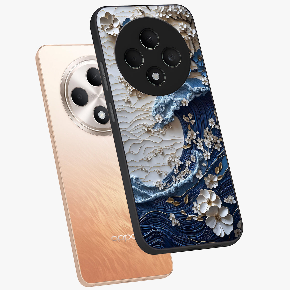 Floral Wave Origami Glass Case displayed in angled mockup highlighting geometric origami flower design with modern aesthetic style.