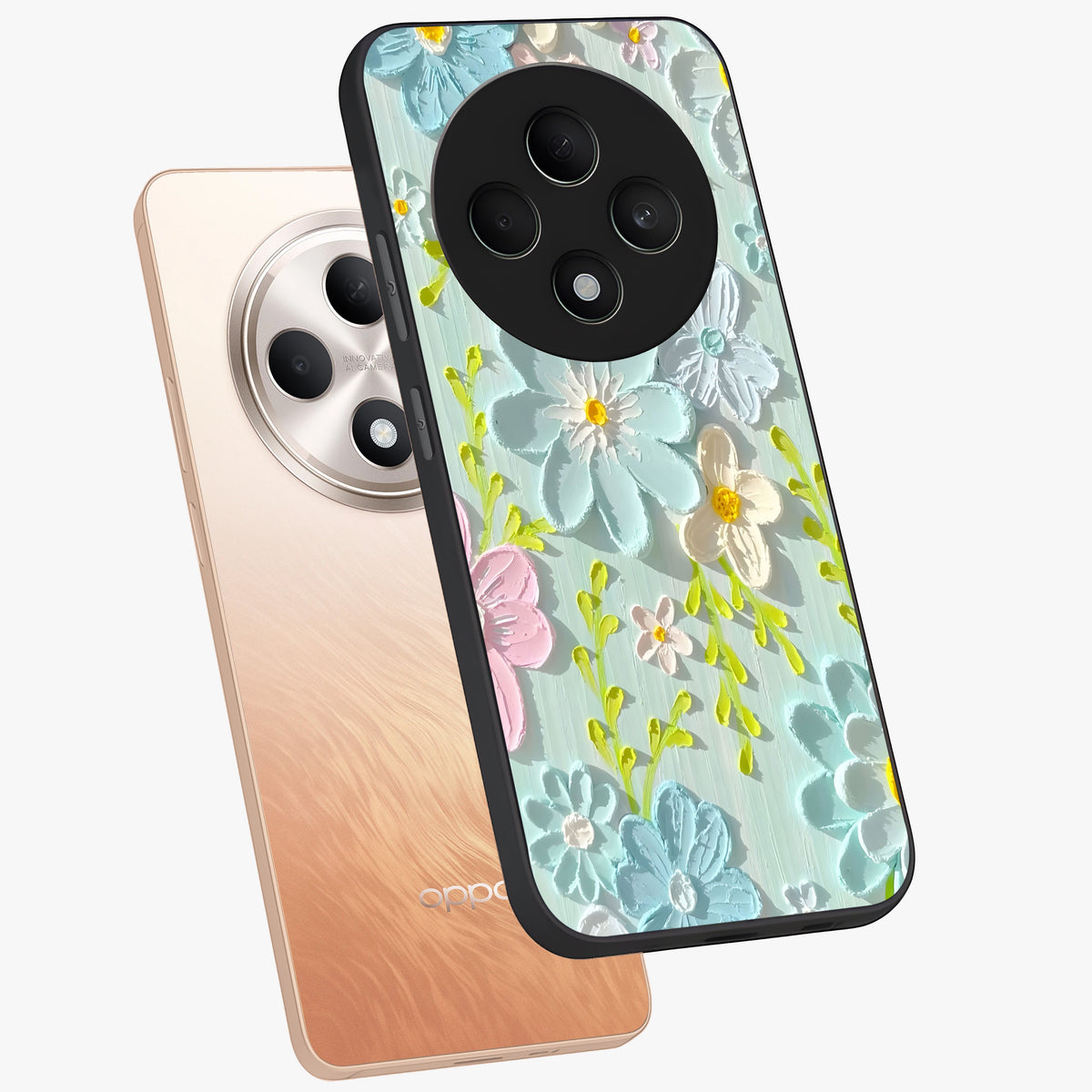 Frosted Petal Garden Glass Case displayed in angled mockup highlighting delicate flower petal design with calm garden aesthetic.