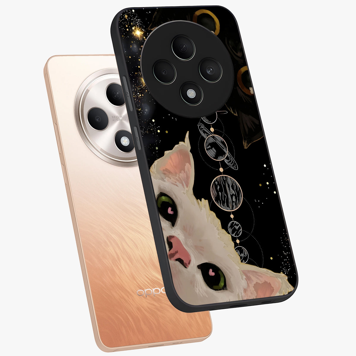 Galactic Cat Glass Case displayed in angled mockup highlighting celestial feline illustration with galaxy aesthetic style.