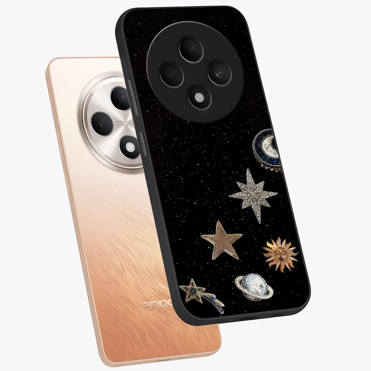 Galactic Charm Glow Glass Case displayed in angled mockup highlighting luminous galaxy inspired design with dreamy aesthetic.