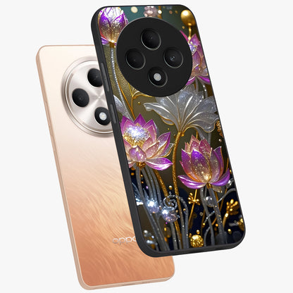 Golden Floral Majesty Glass Case displayed in angled mockup highlighting elegant flower design with royal golden aesthetic.