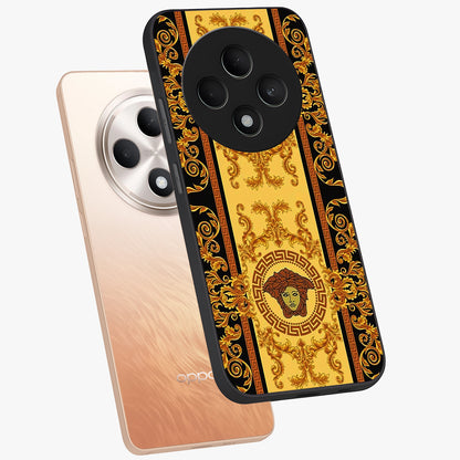 Golden Lotus Glow Glass Case displayed in angled mockup highlighting radiant lotus illustration with spiritual aesthetic.