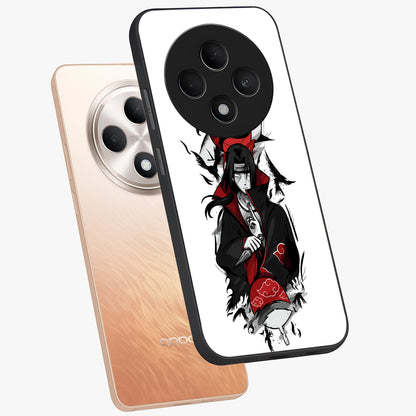 Itachi Limited Edition Naruto Anime Glass Case displayed in angled mockup highlighting dramatic anime illustration with bold action aesthetic.