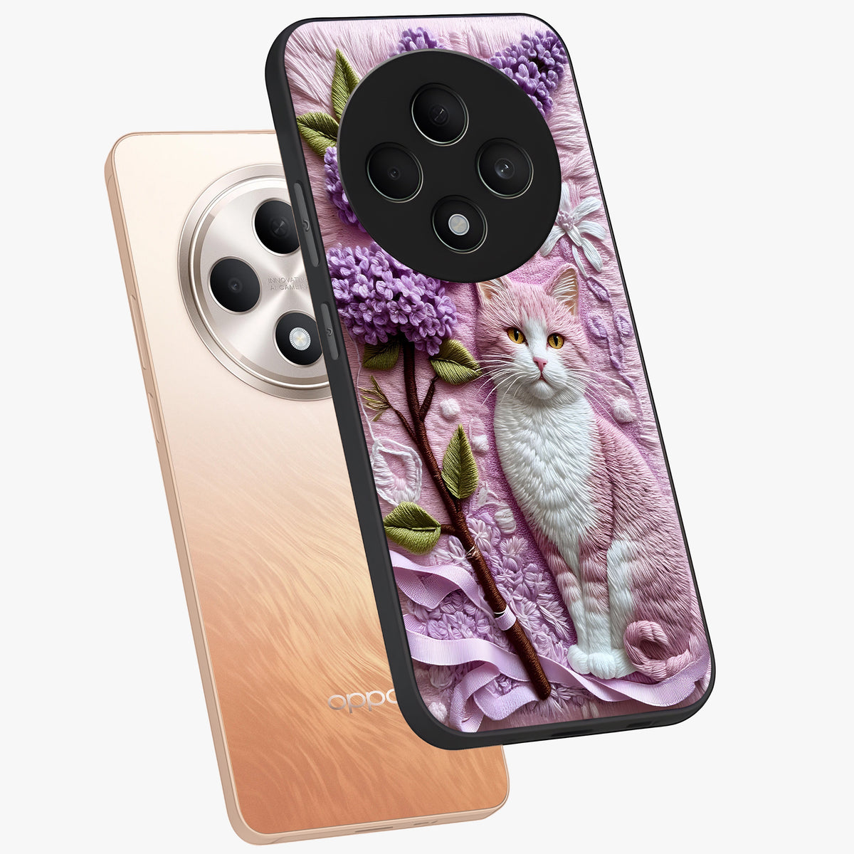 Lavender Cat Whimsy Glass Case displayed in angled mockup highlighting playful feline illustration with pastel lavender aesthetic.