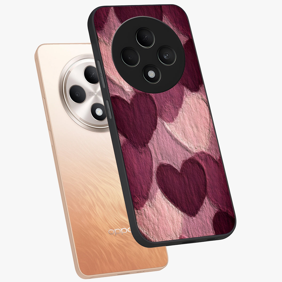 Layered Paper Hearts Glass Case displayed in angled mockup highlighting creative paper craft heart design with romantic aesthetic.